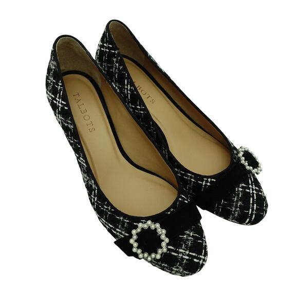 Talbots Black & White Tweed Pearl Classic Comfort Block Heel Pumps- Size 7 - Picture 1 of 9